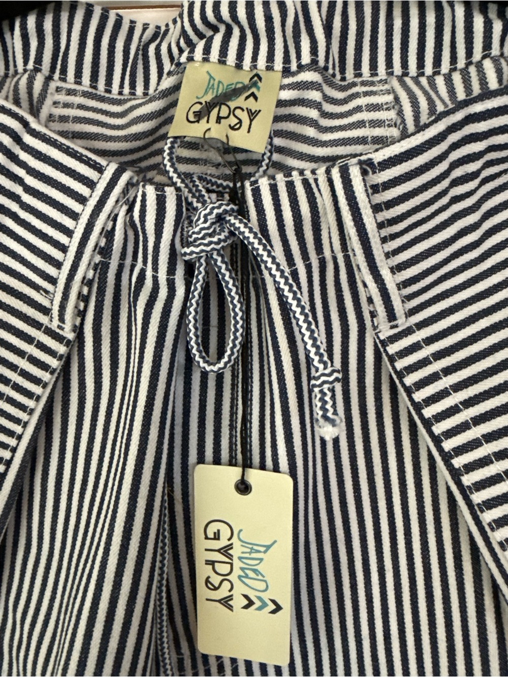 Jaded Gypsy Harem shorts Striped Drawstring Women’s Shorts - Blue & White sz L - Picture 3 of 7